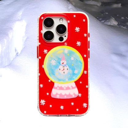 Winter Clock Snowman Phone Case: Festive Red Magnetic IMD Case