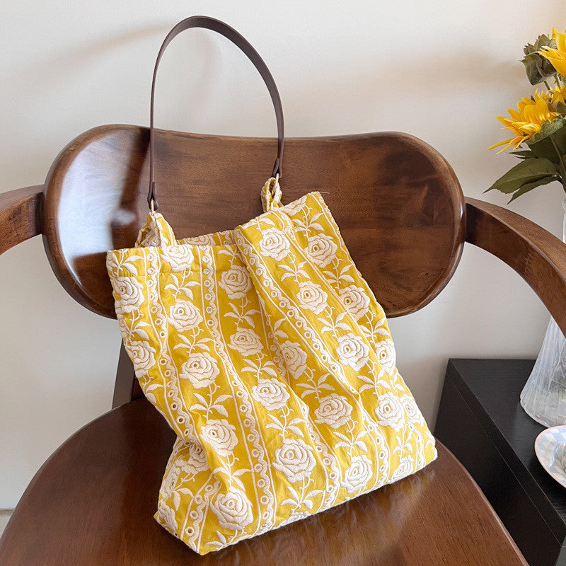 Yellow Rose Embroidered Shoulder Bag