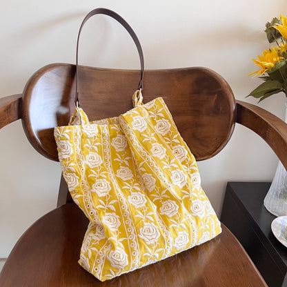 Yellow Rose Embroidered Shoulder Bag