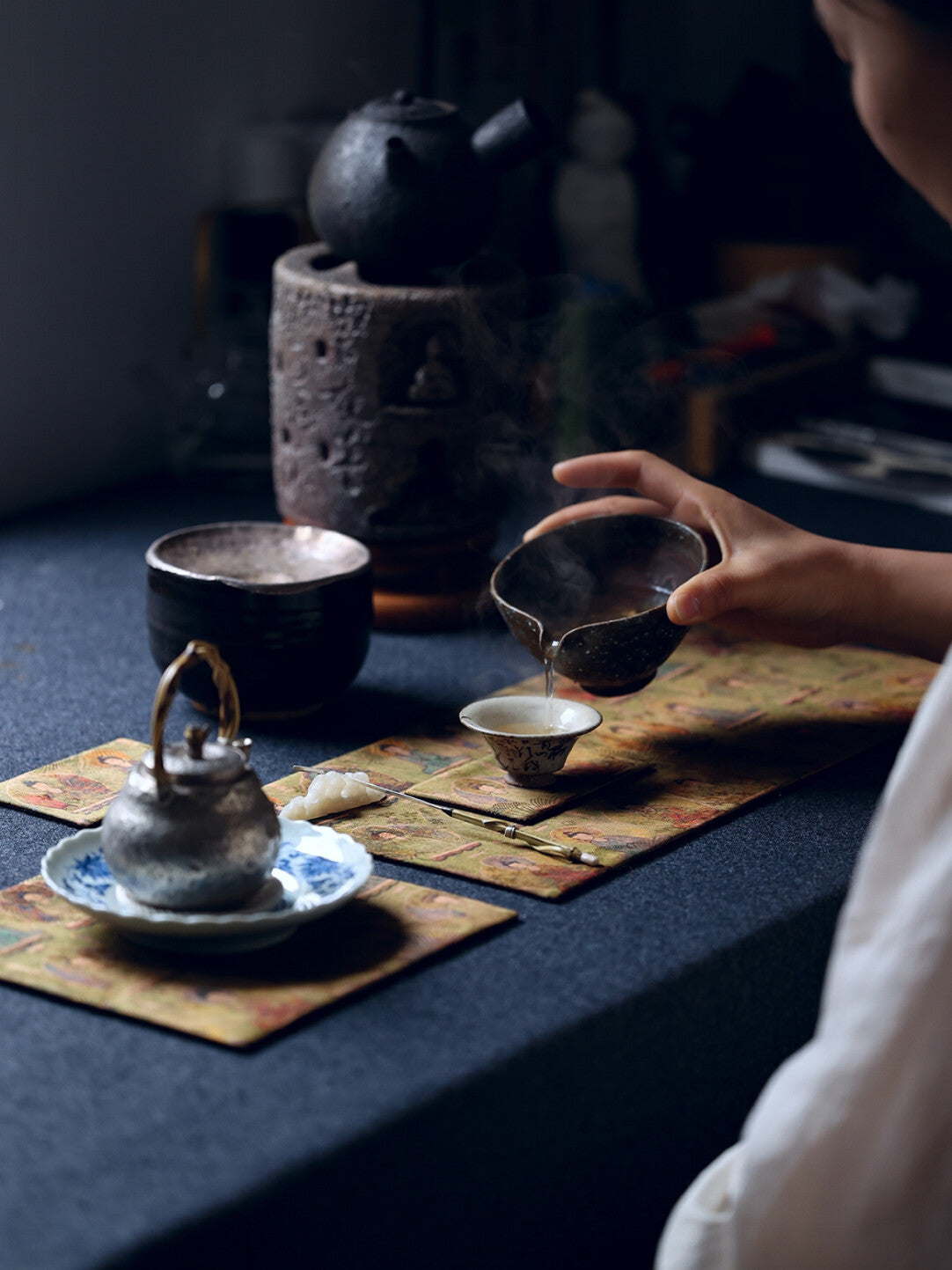 [Chinoiserie] Zen-Inspired Buddhist Tea Table Silk Mat Set