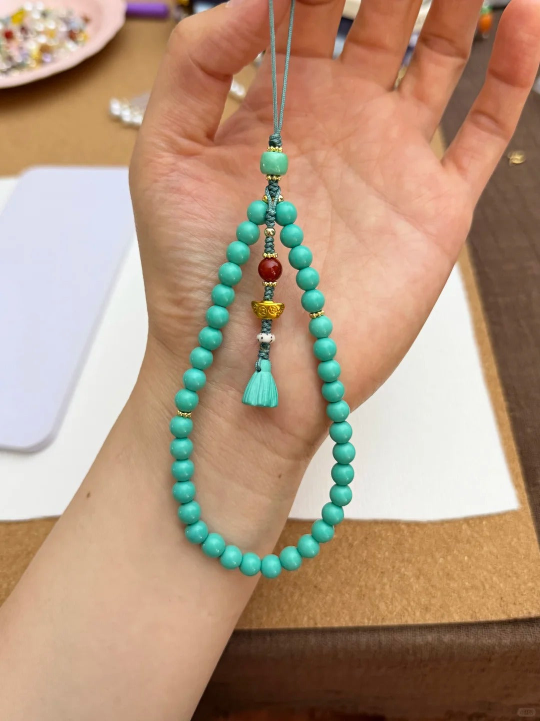Magnesite Lotus Tassel Beaded Phone Charm