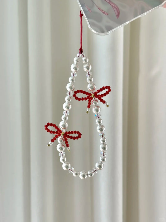 Elegent Red Bow Tie Beaded Phone Charm | Phone Holders/Stands/Charm | Three Fleas