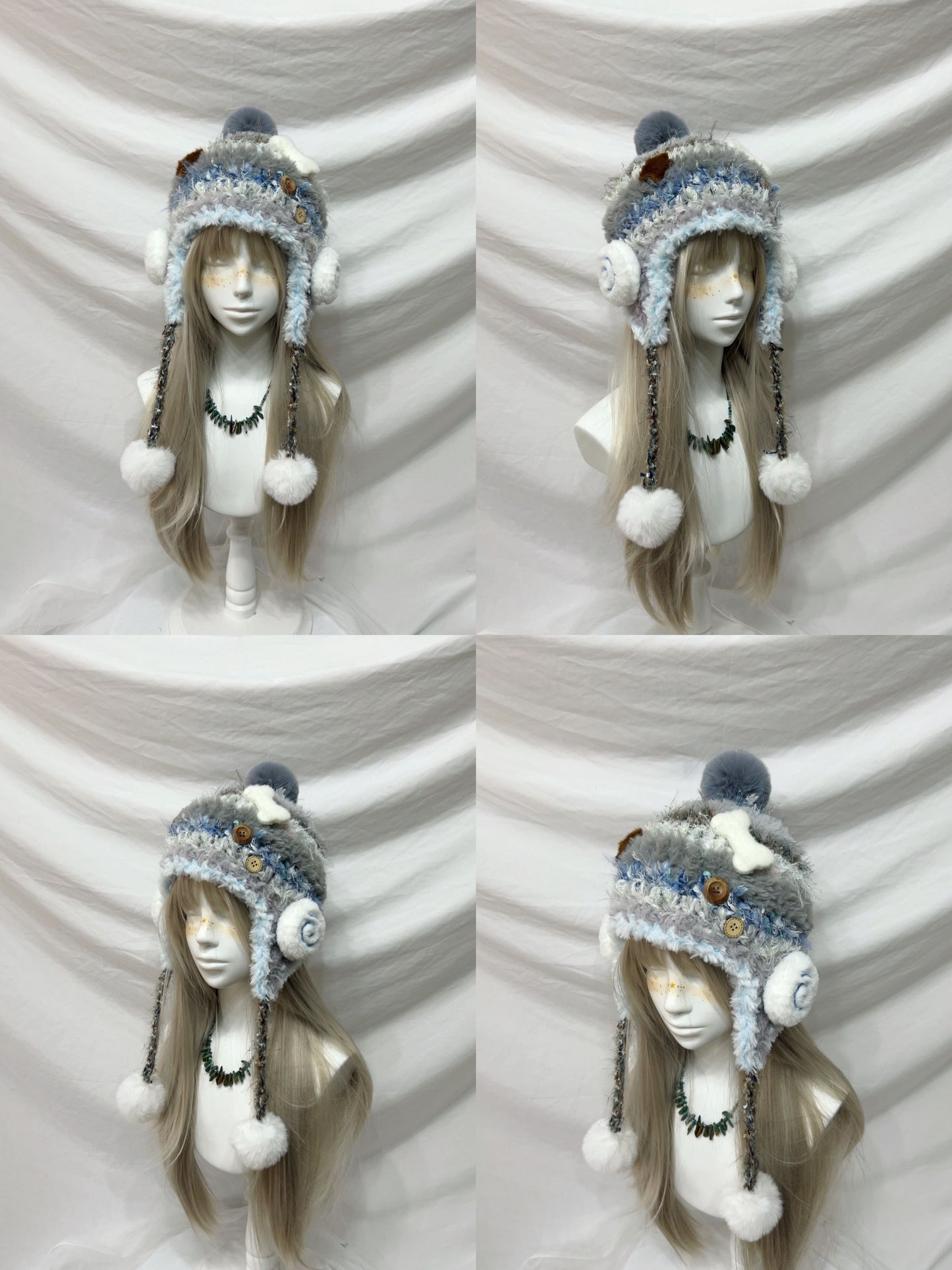 Fluffy Animal Ear Pom-Pom Crochet Hat