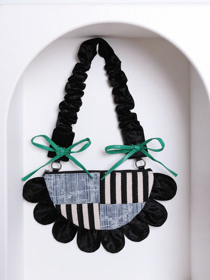 Denim Flower Semicircle Shoulder Bag | bag | Three Fleas