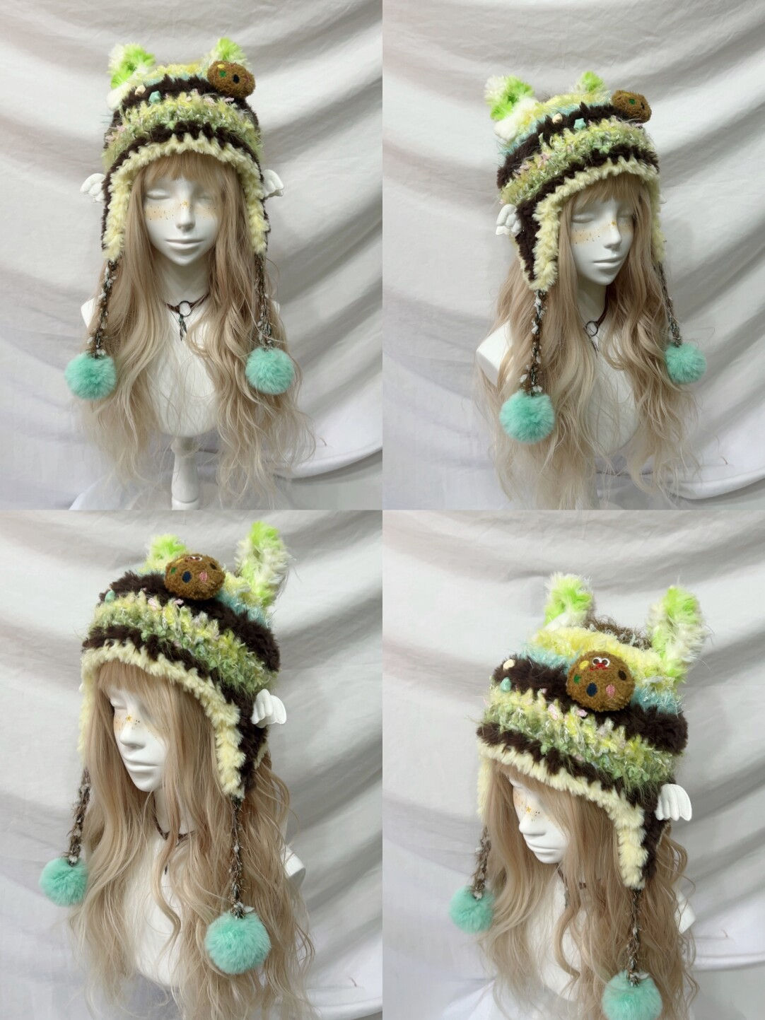 Plush Animal Ear Pom-Pom Crochet Hat