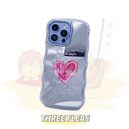 Wave-shaped Pink Heart Cloud Mirror Phone Case