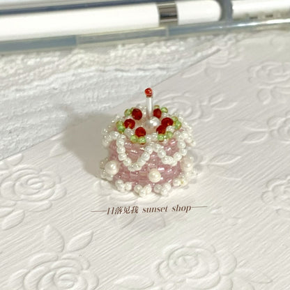 Cherry Cake Beaded Phone Charm