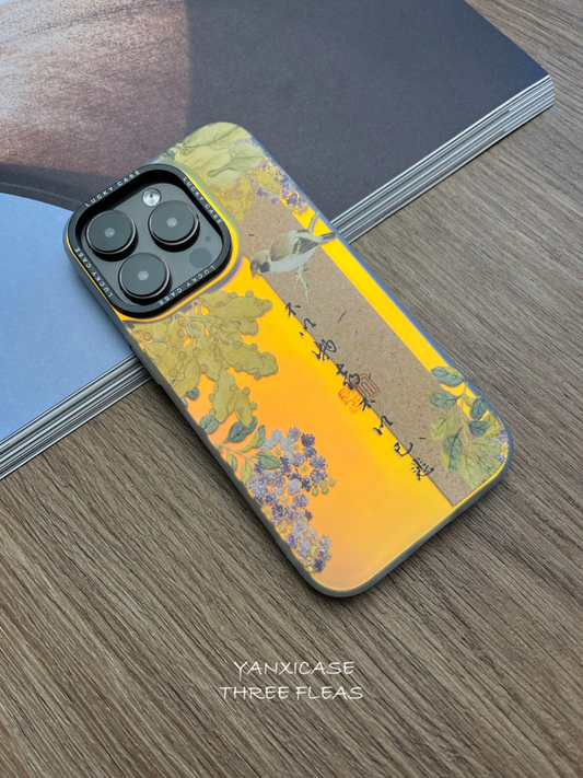 Chinoiserie Ink Wash Flower & Bird Laser Metallic Phone Case-YX