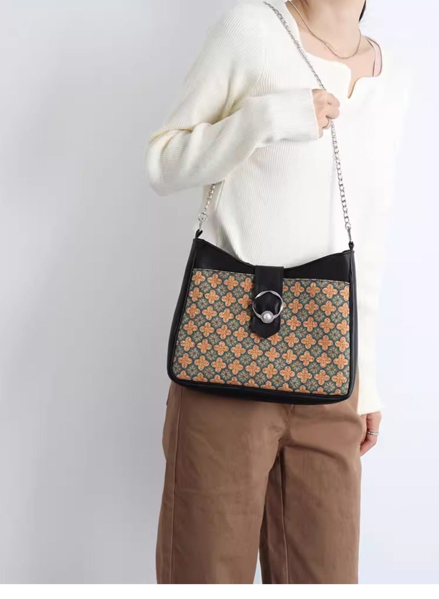 Vintage Floral Chinoiserie Shoulder Bag | bag | Three Fleas