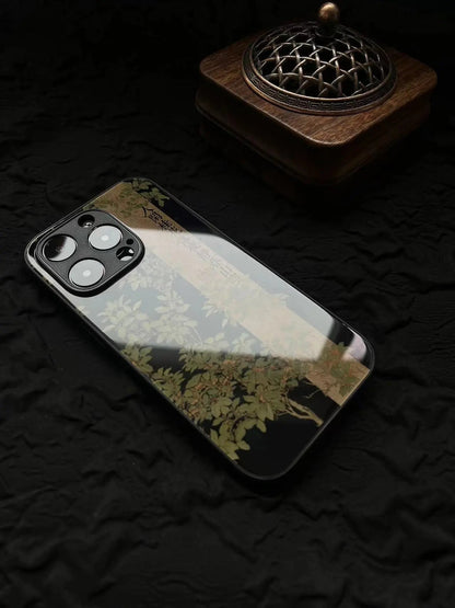 Chinoiserie Poetry Osmanthus Black Tempered Glass Phone Case-YX