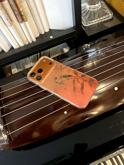 Chinoiserie Two Magpies Laser Metallic Silicone Phone Case-YX