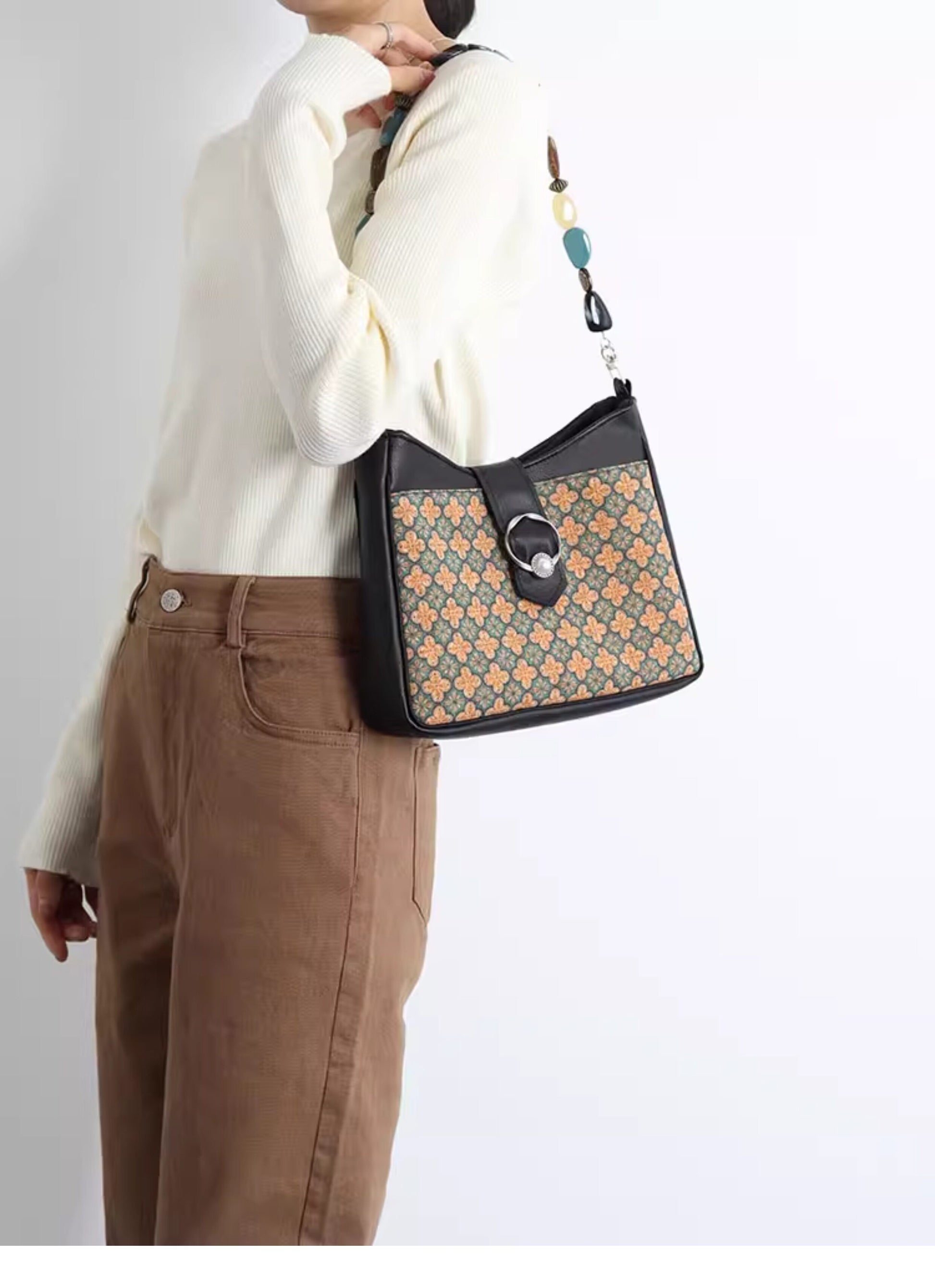 Vintage Floral Chinoiserie Shoulder Bag | bag | Three Fleas