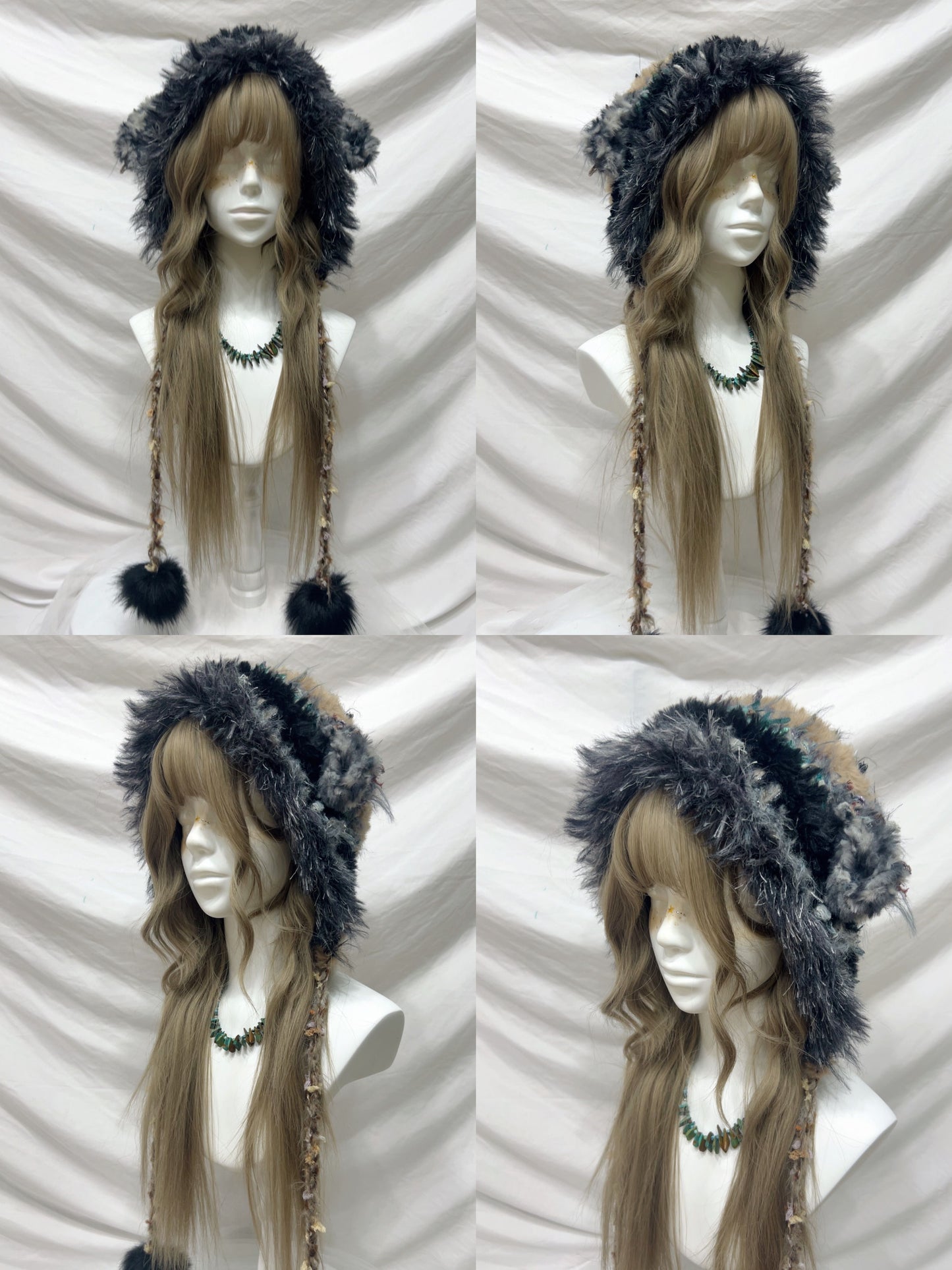 Plush Animal Ear Pom-Pom Crochet Hat