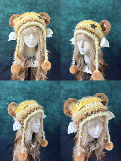 Sweet Animal Ear Pom-Pom Crochet Hat