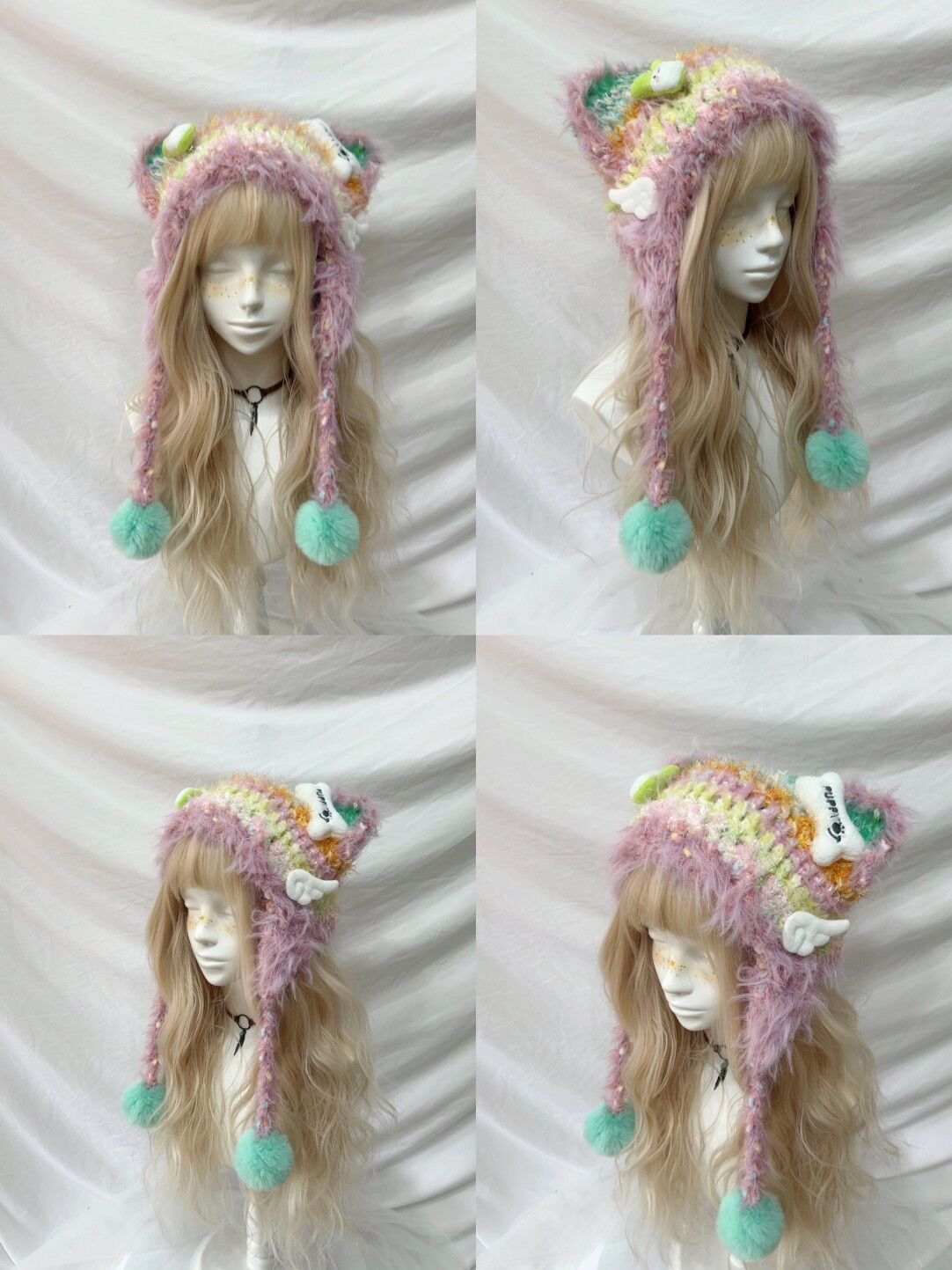 Plush Animal Ear Pom-Pom Crochet Hat