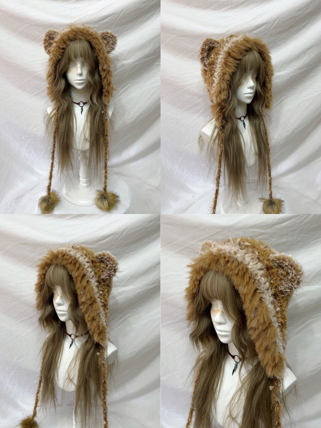 Plush Animal Ear Pom-Pom Crochet Hat