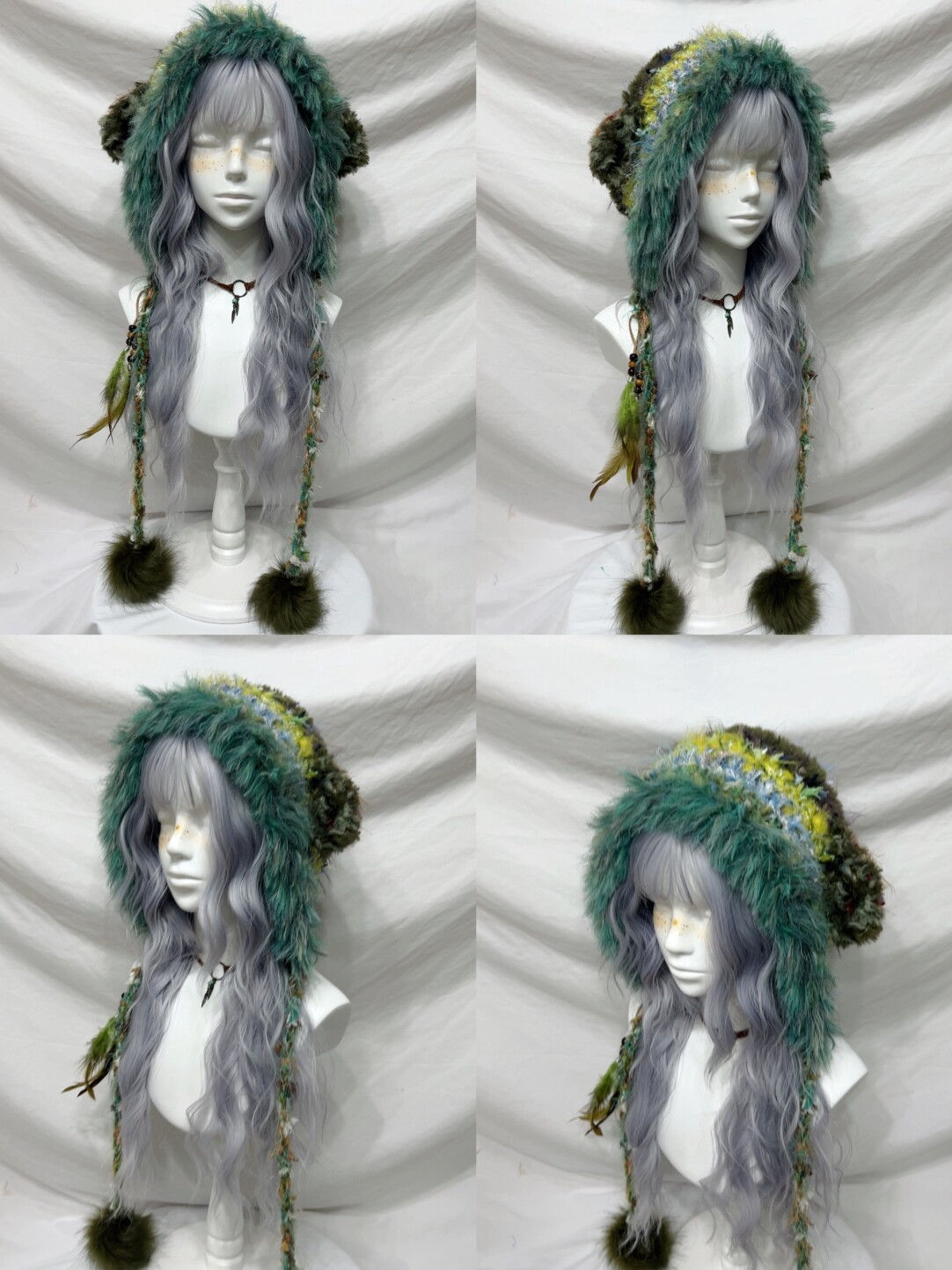 Plush Animal Ear Pom-Pom Crochet Hat