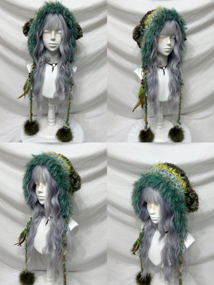 Plush Animal Ear Pom-Pom Crochet Hat