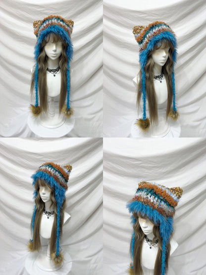 Animal Ear Pom-Pom Crochet Hat