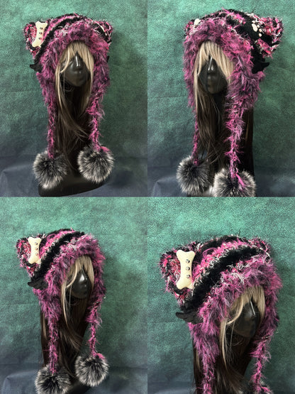Animal Ear Pom-Pom Crochet Hat