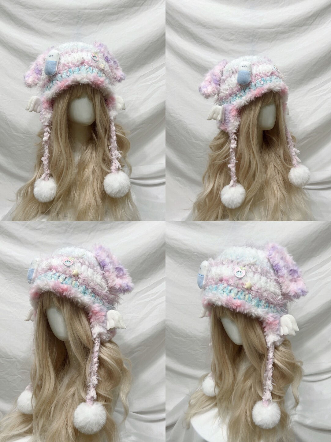 Plush Animal Ear Pom-Pom Crochet Hat