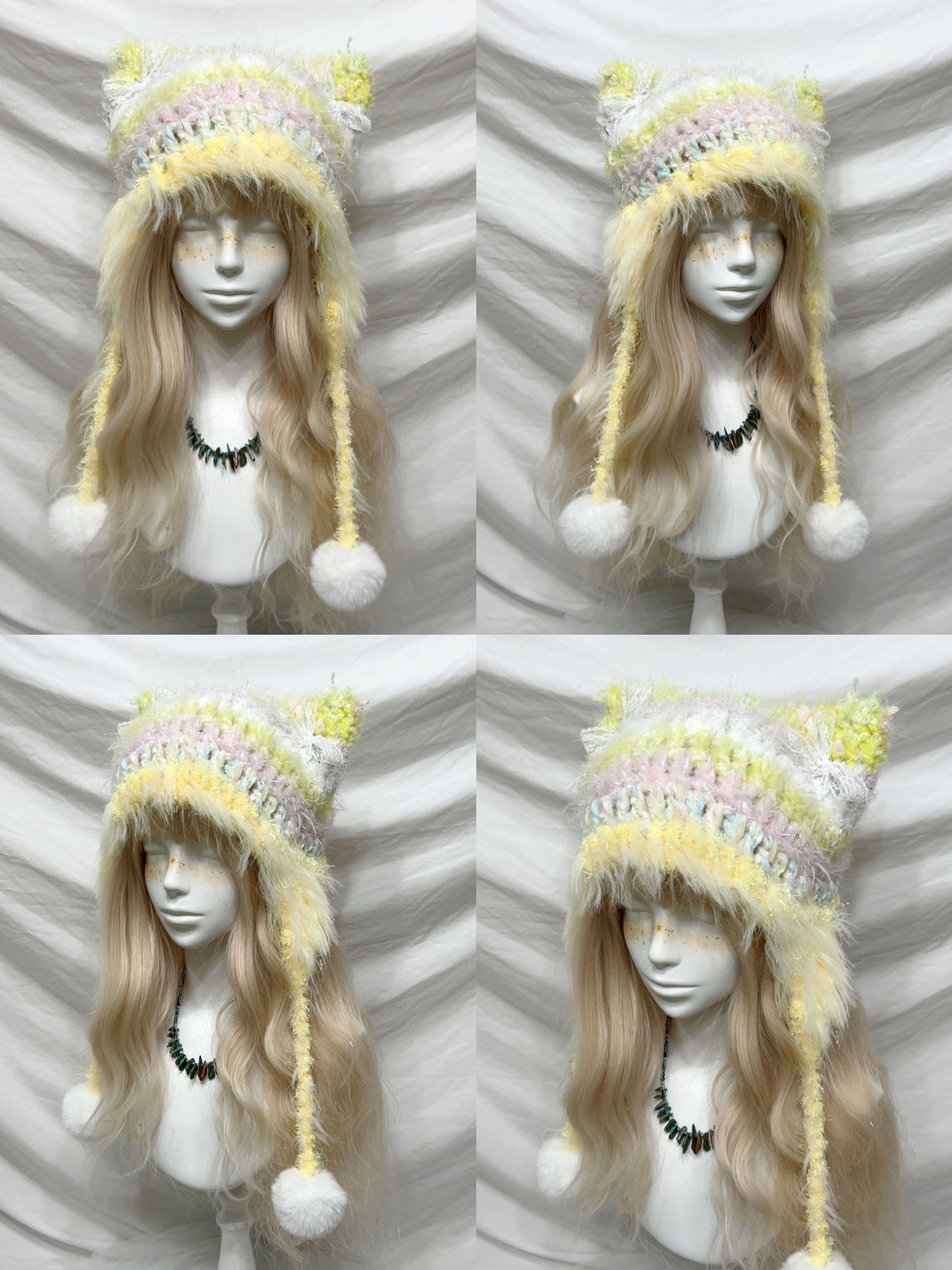 Animal Ear Pom-Pom Crochet Hat