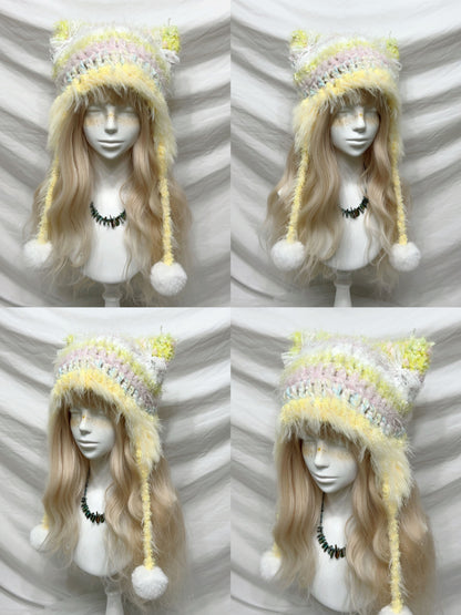 Animal Ear Pom-Pom Crochet Hat