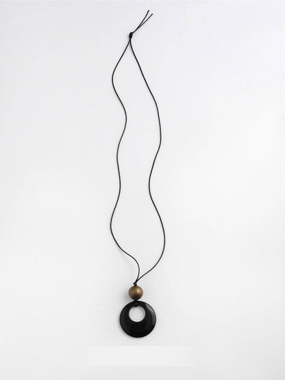 Black Onyx Pendant Braided Rope Necklace