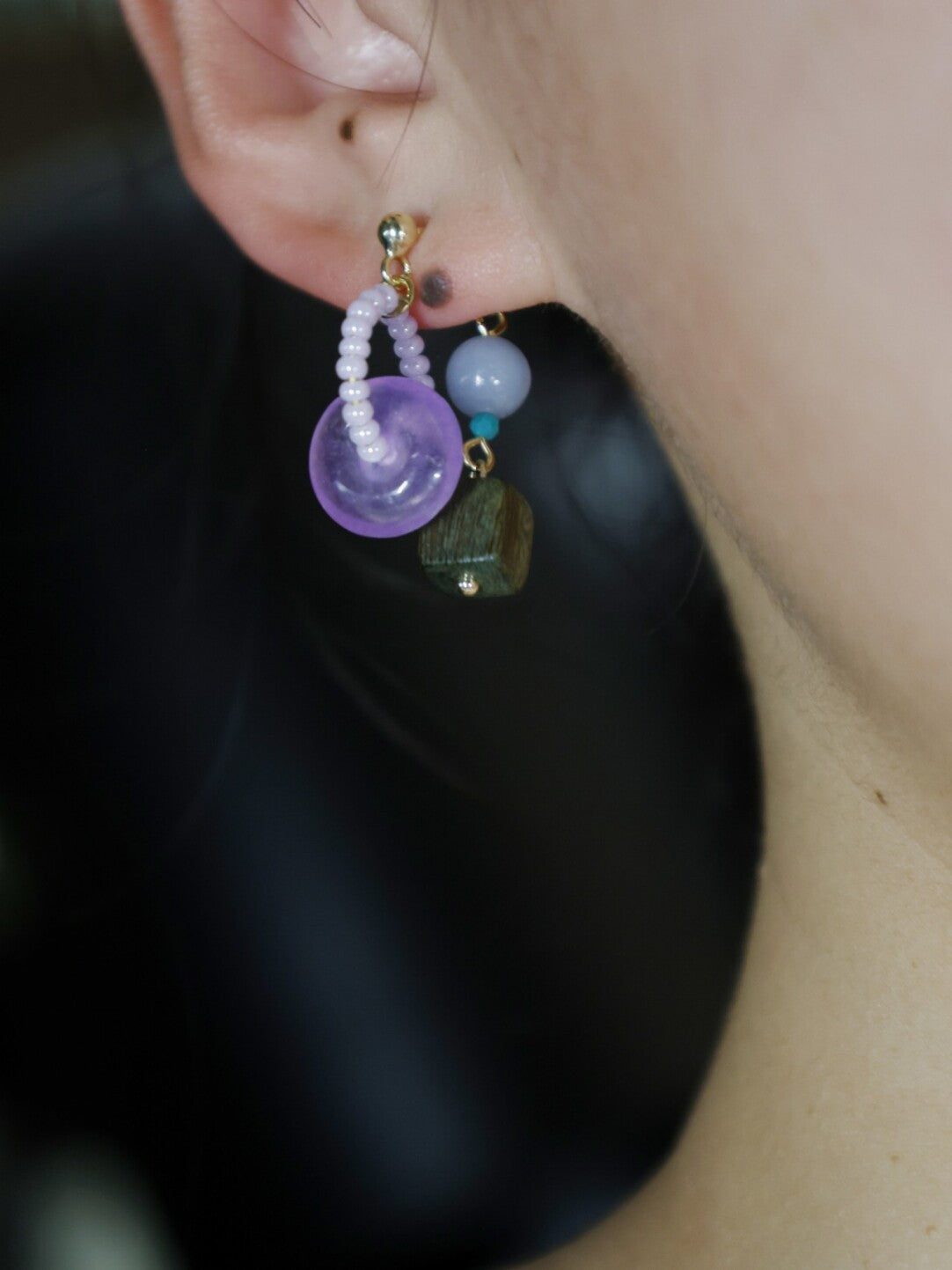 Chinoiserie Lilac Beaded Earrings