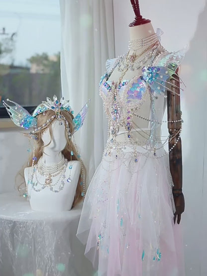 Mermaid Princess Beaded Tassel Dress Set