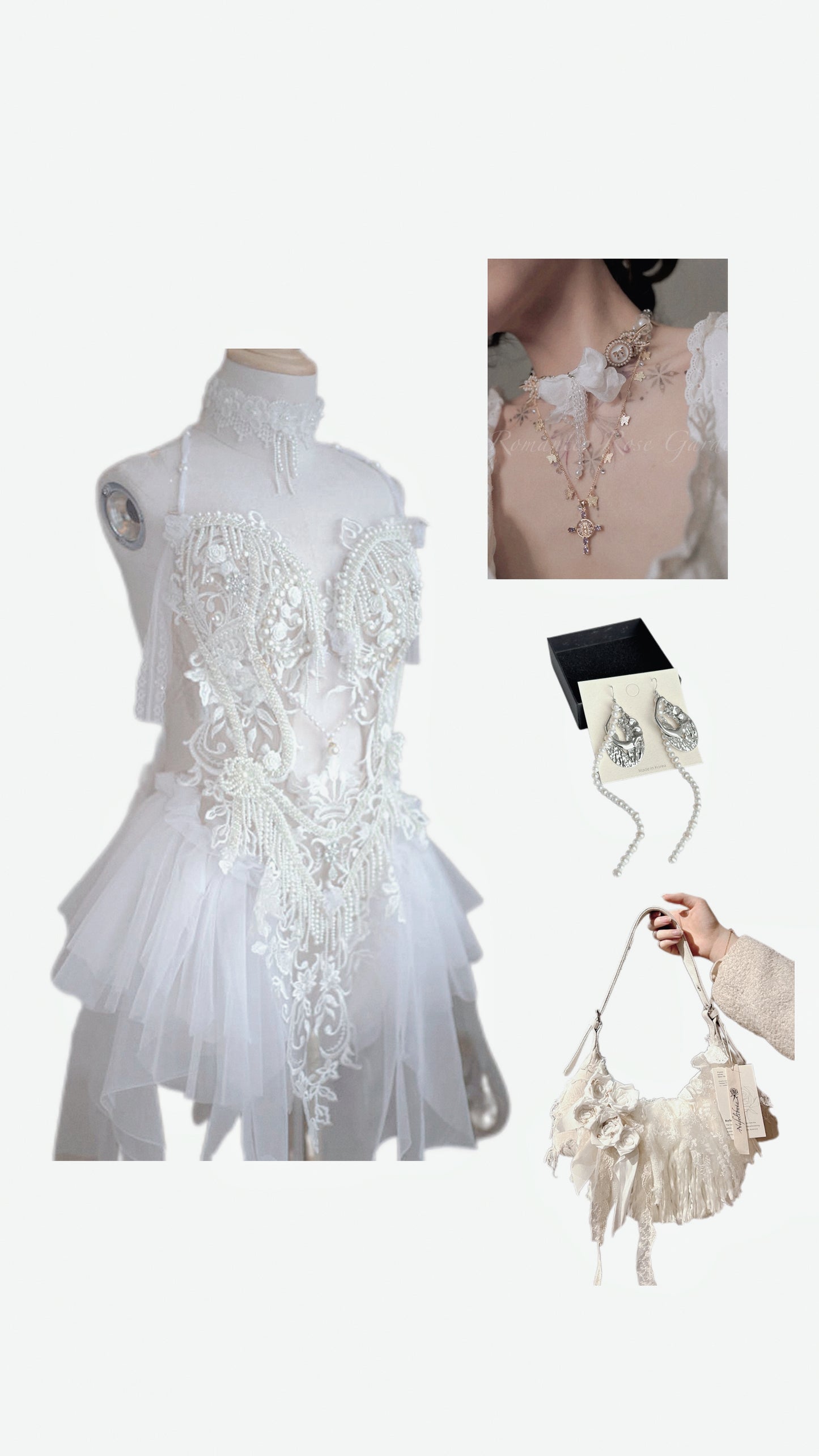 Holy Princess Lace Pearl Beaded Tassel Bodice Set