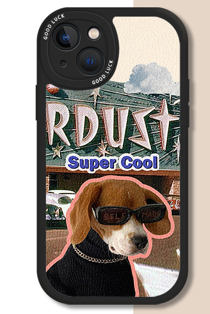 [ Meme Case] Glasses Cat Dog Faux Leather Phone Casephone accessories - Three Fleas