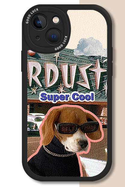 [ Meme Case] Glasses Cat Dog Faux Leather Phone Casephone accessories - Three Fleas