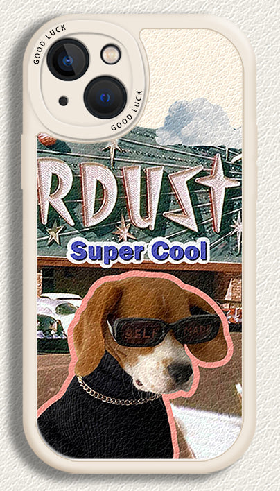 [ Meme Case] Glasses Cat Dog Faux Leather Phone Casephone accessories - Three Fleas