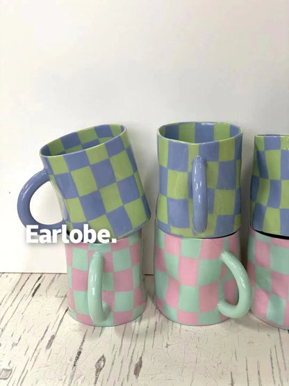 Earlobe Twisted Plaid Ceramic Mug  Summer Specialhome decor - Three Fleas