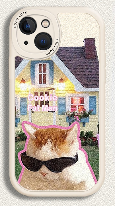 [ Meme Case] Glasses Cat Dog Faux Leather Phone Casephone accessories - Three Fleas