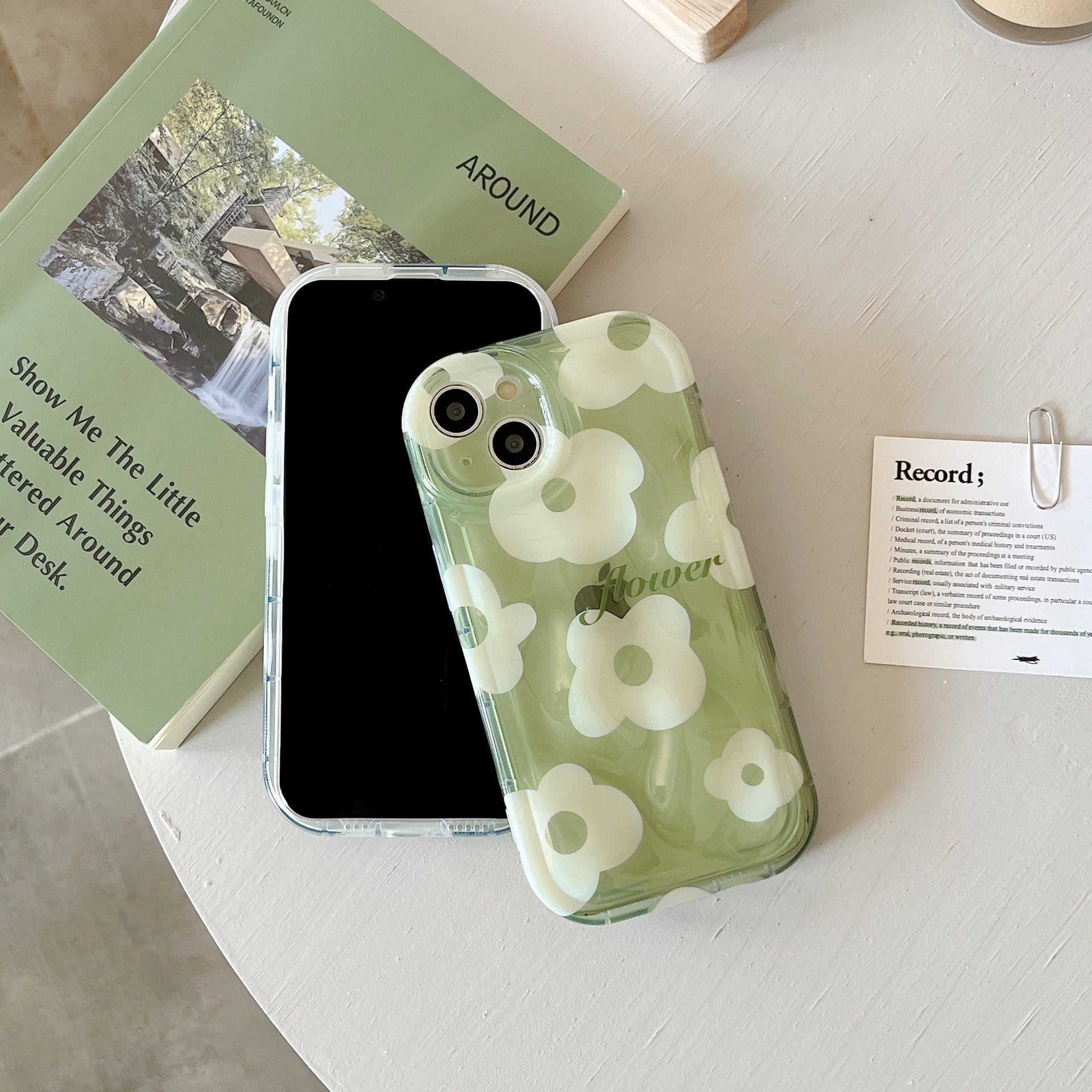 「iPhone」Semi-transparent Green Flower Coverphone accessories - Three Fleas