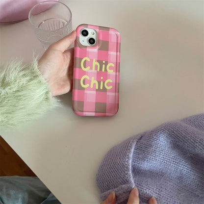 Simple Pink Checkered Case | phone accessories | Three Fleas