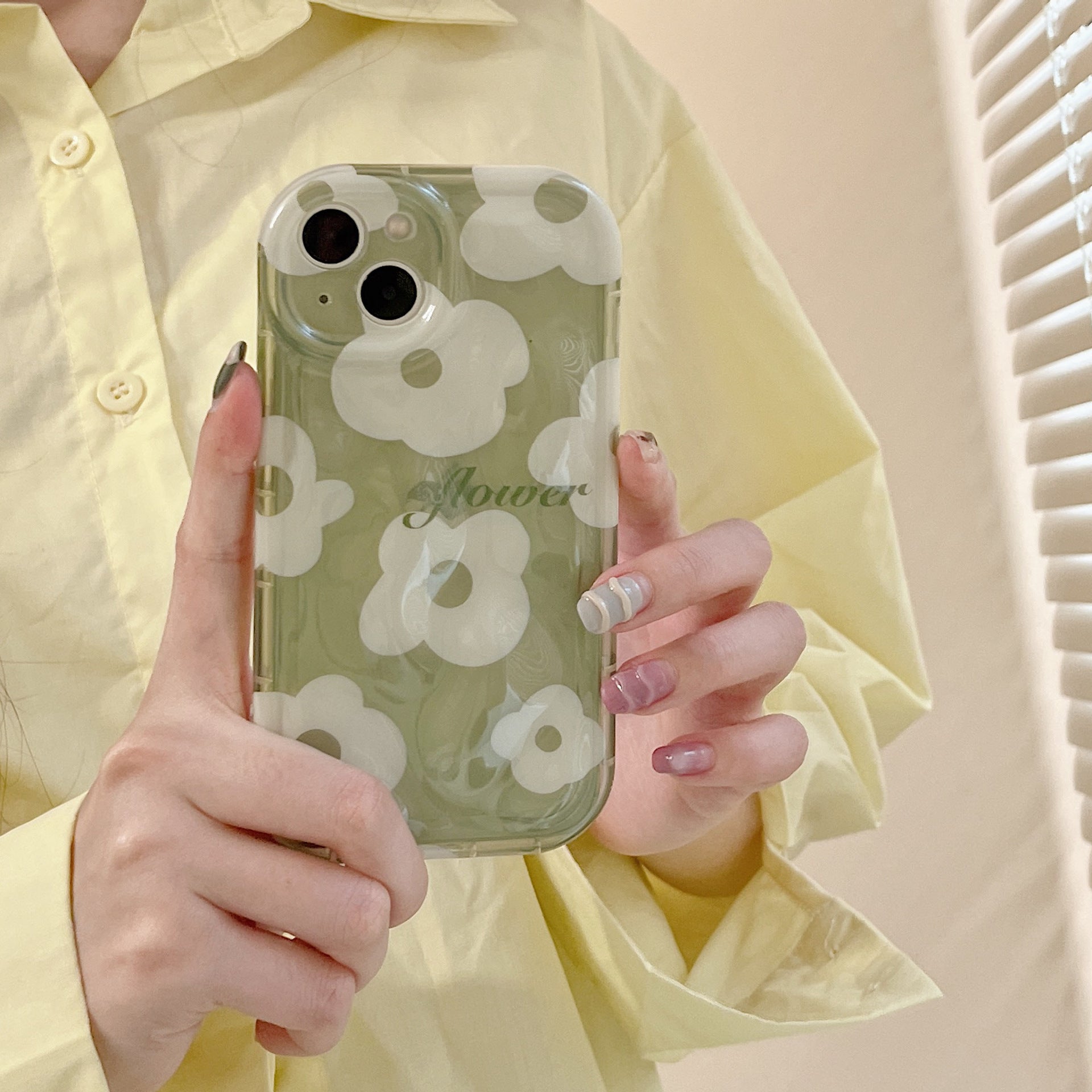 「iPhone」Semi-transparent Green Flower Coverphone accessories - Three Fleas
