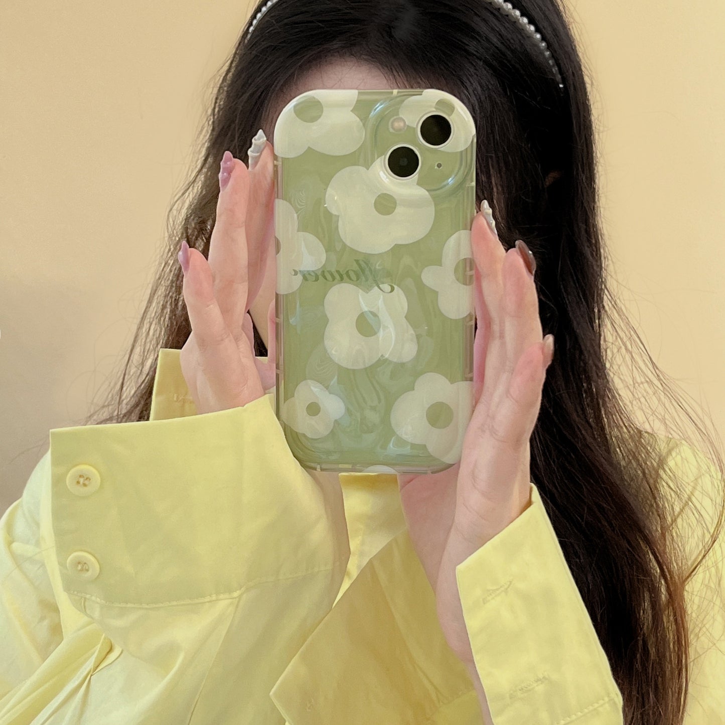 「iPhone」Semi-transparent Green Flower Coverphone accessories - Three Fleas