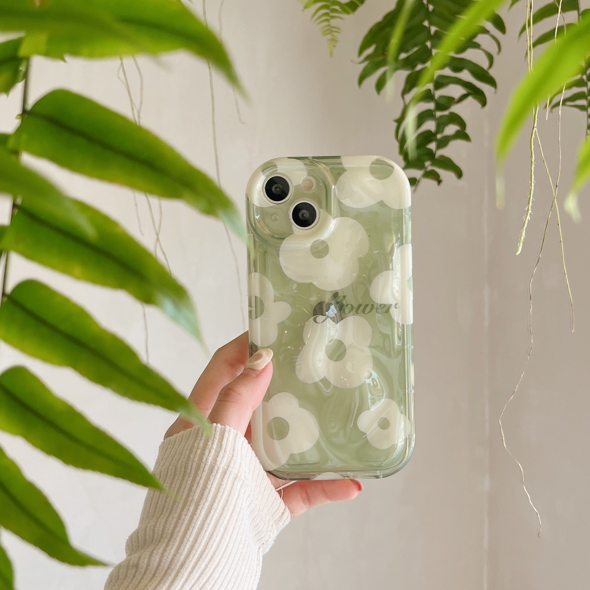 「iPhone」Semi-transparent Green Flower Coverphone accessories - Three Fleas