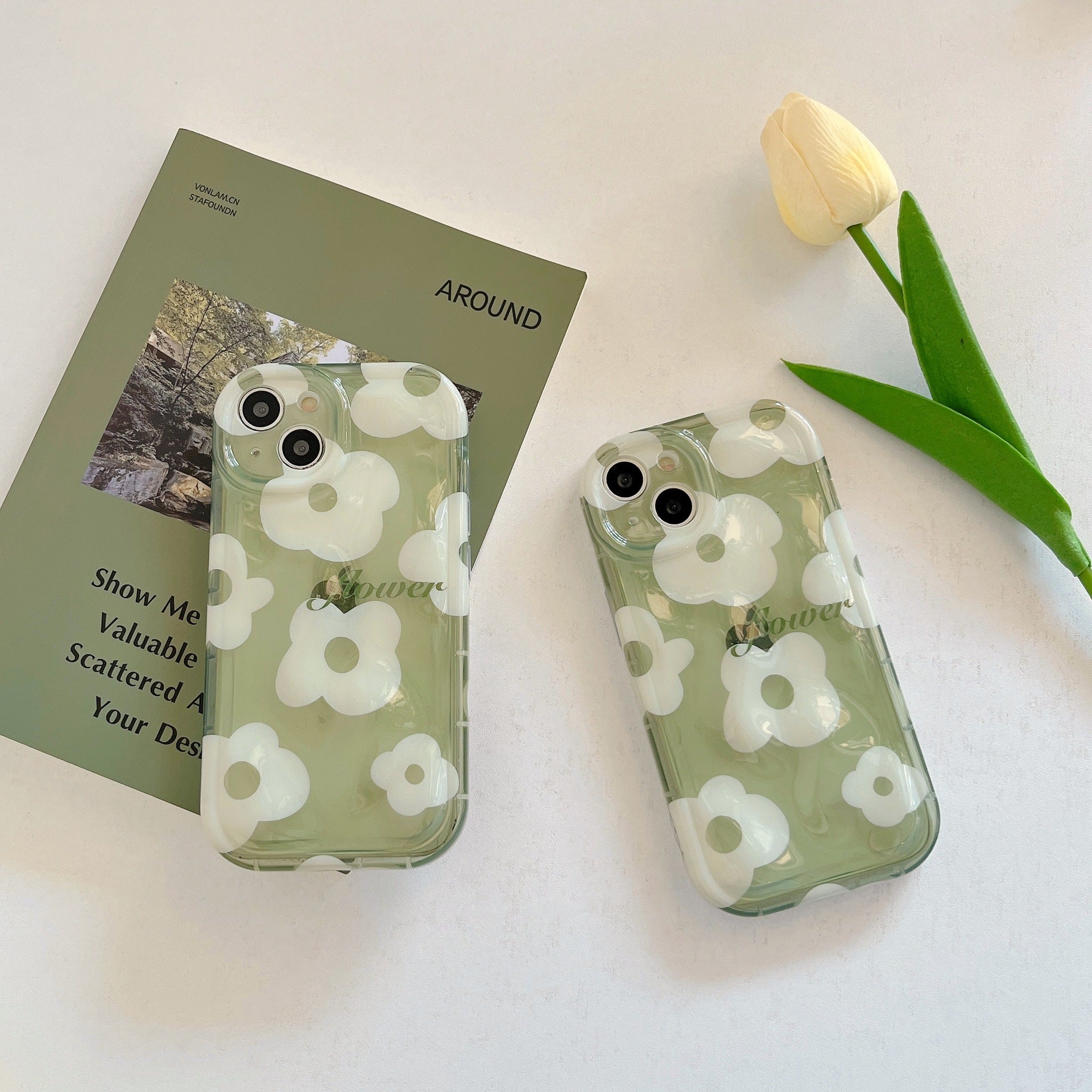 「iPhone」Semi-transparent Green Flower Coverphone accessories - Three Fleas