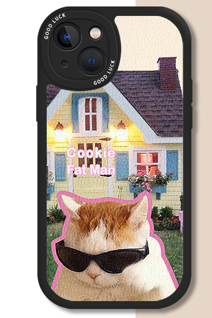 [ Meme Case] Glasses Cat Dog Faux Leather Phone Casephone accessories - Three Fleas